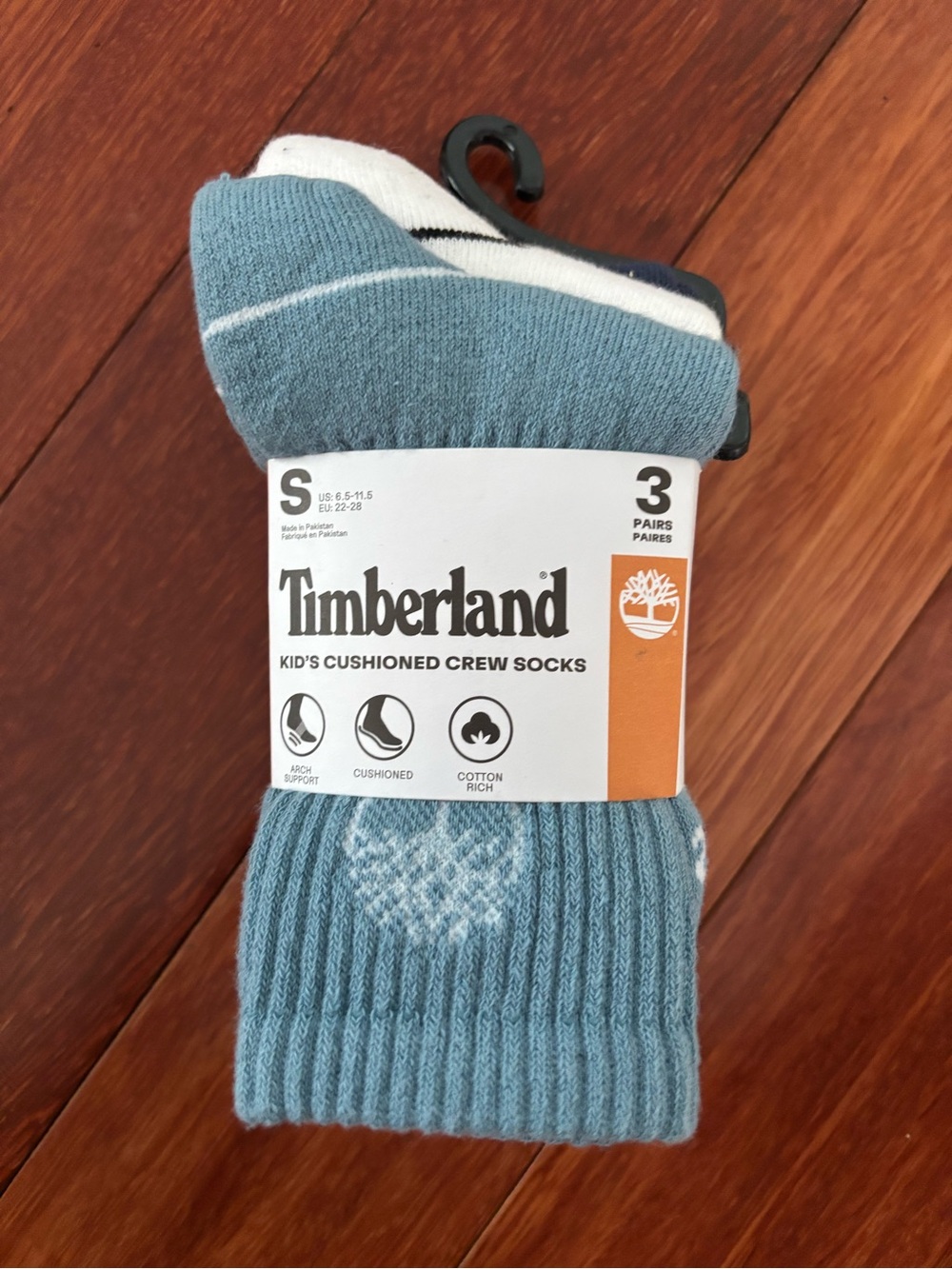 New! Timberland Kid's Cushioned Crew Socks 3 Pairs Size S